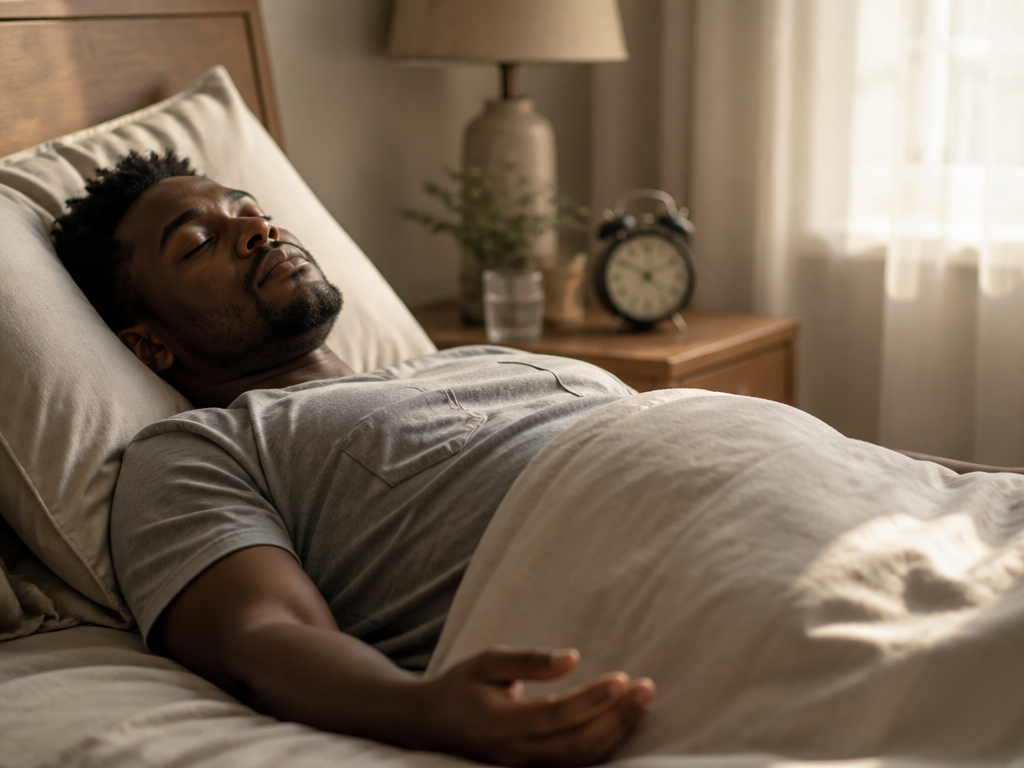 A serene mid-afternoon bedroom scene capturing the concept of a scheduled daytime nap, a…