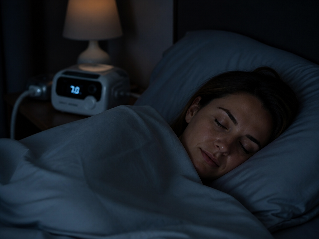 A quiet, dimly lit bedroom captured at the blue hour just before dawn, a…