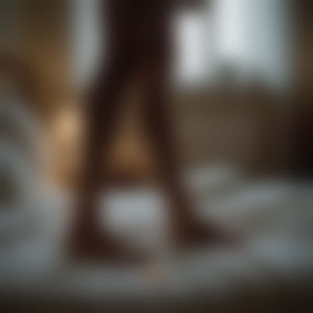 A close-up photorealistic image of a person's bare legs at the edge of a…