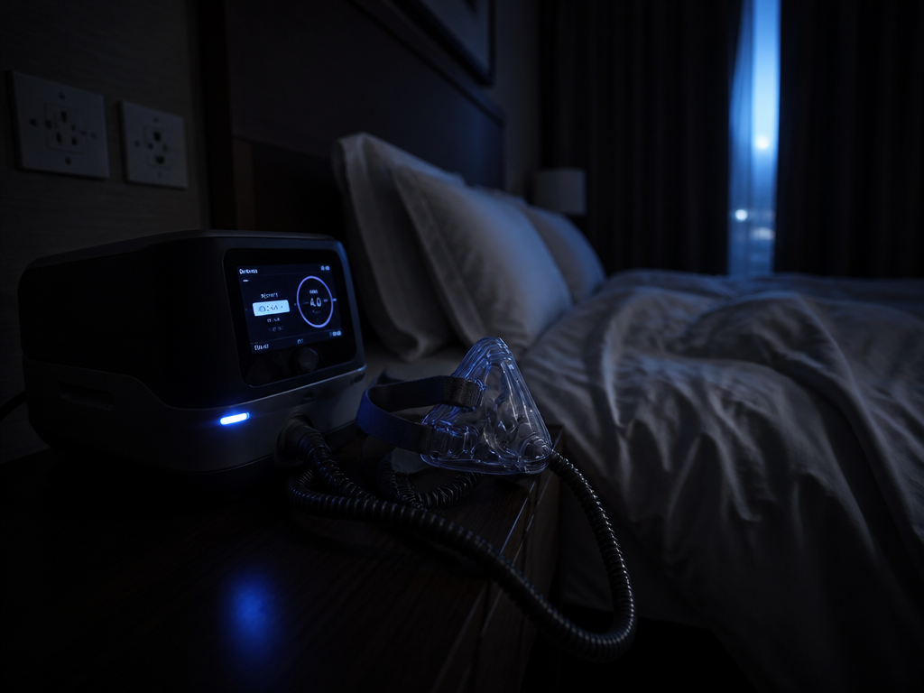 A dimly lit hotel room at 3 a.m., photographed from a low angle beside…