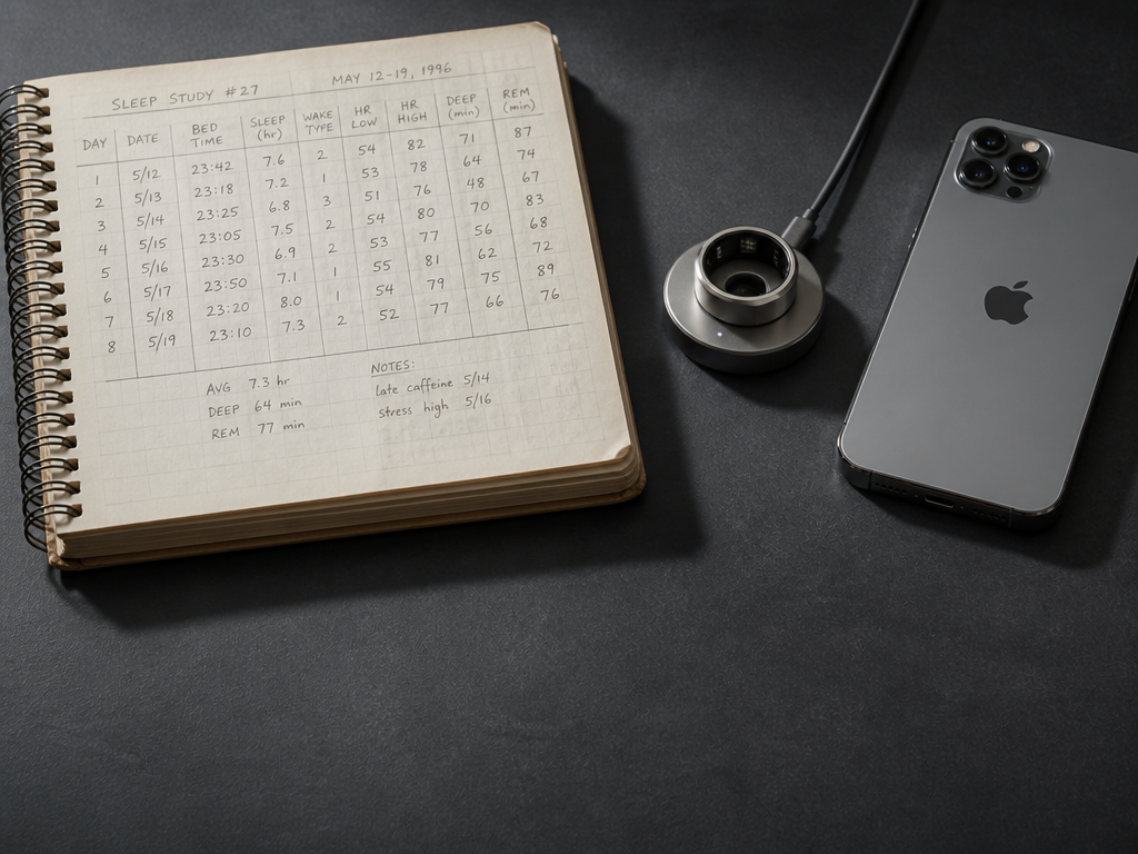 An overhead flat-lay photograph on a matte charcoal surface, arranged with archival precision: a…