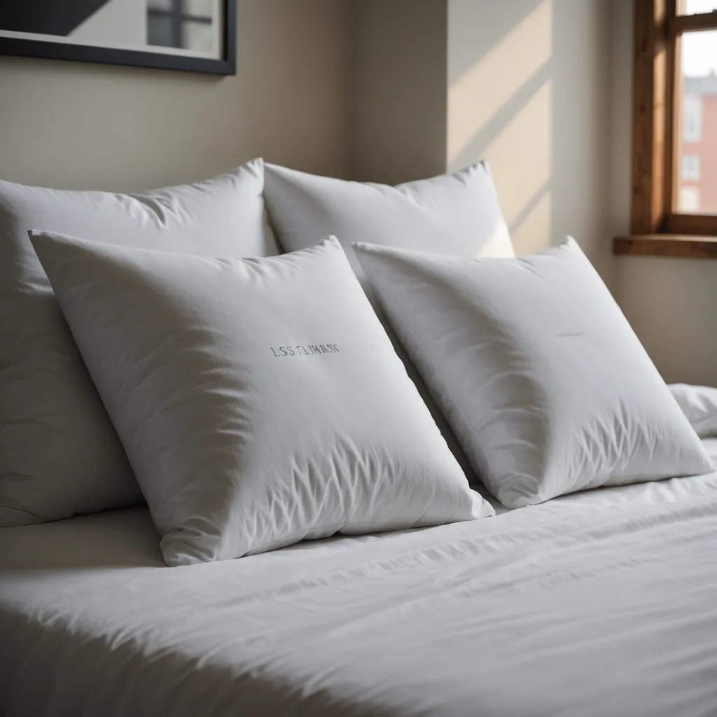A close-up photorealistic photograph of a crisp white pillow resting on a neatly made…