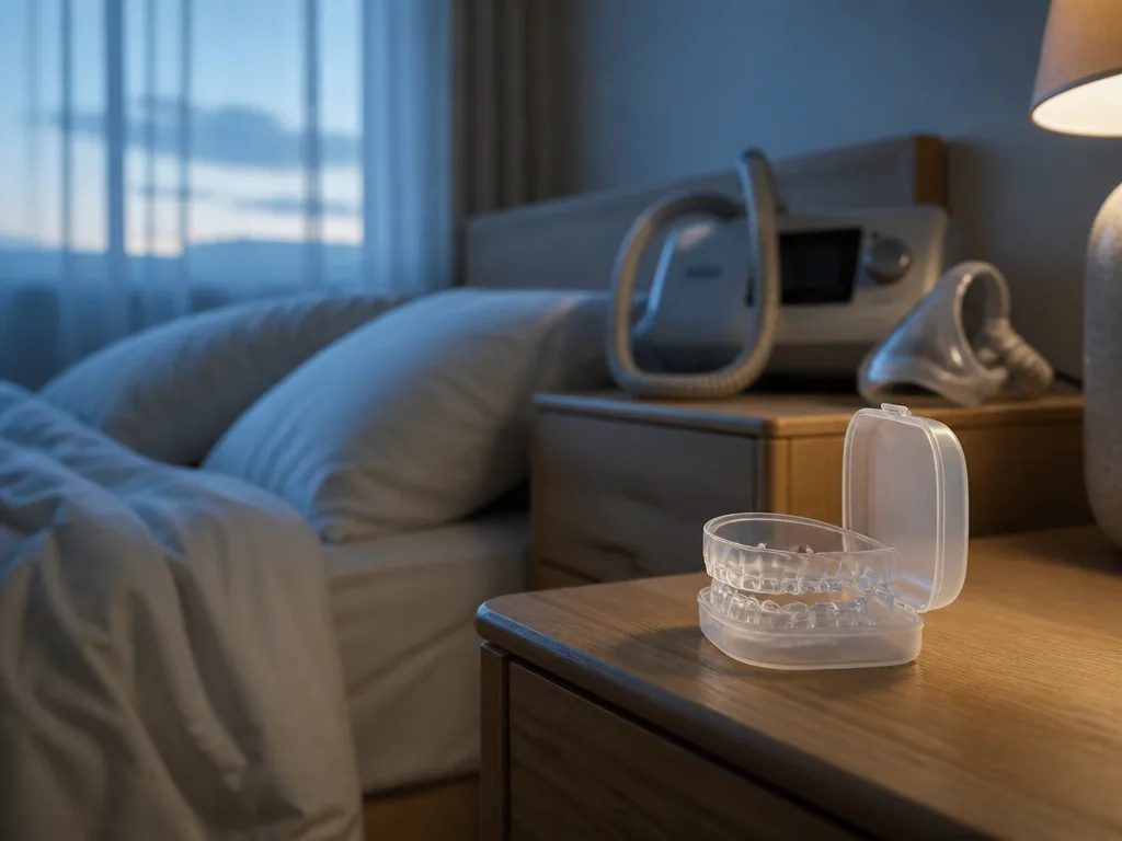 Photorealistic early-morning bedroom scene shot from a low angle beside the bed, a 35mm…