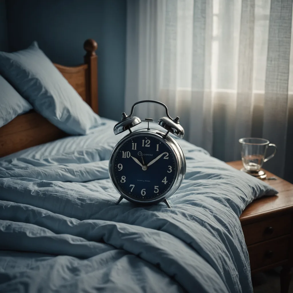 A photorealistic overhead shot of a wrinkled bed at 3 a.m., soft moonlight filtering…