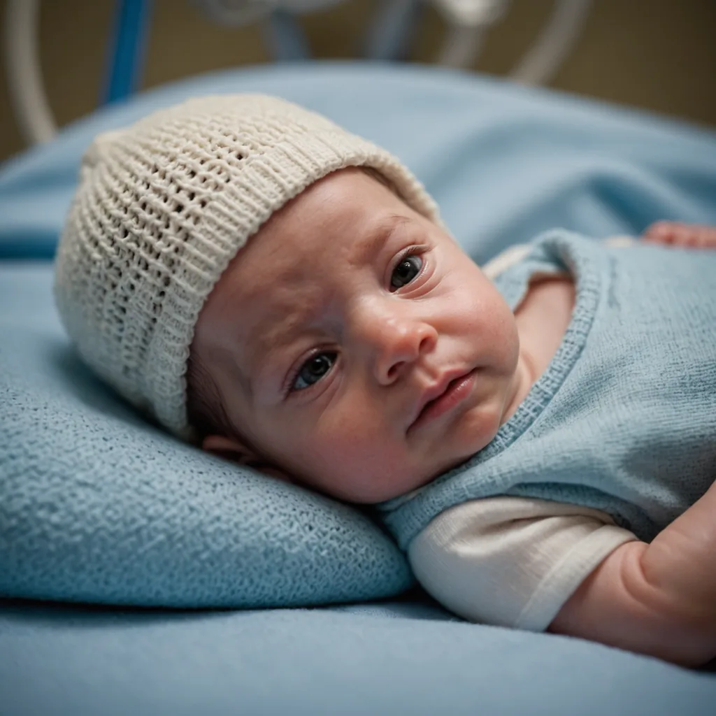 A tender, photorealistic close-up of a premature infant resting inside a NICU incubator, soft…