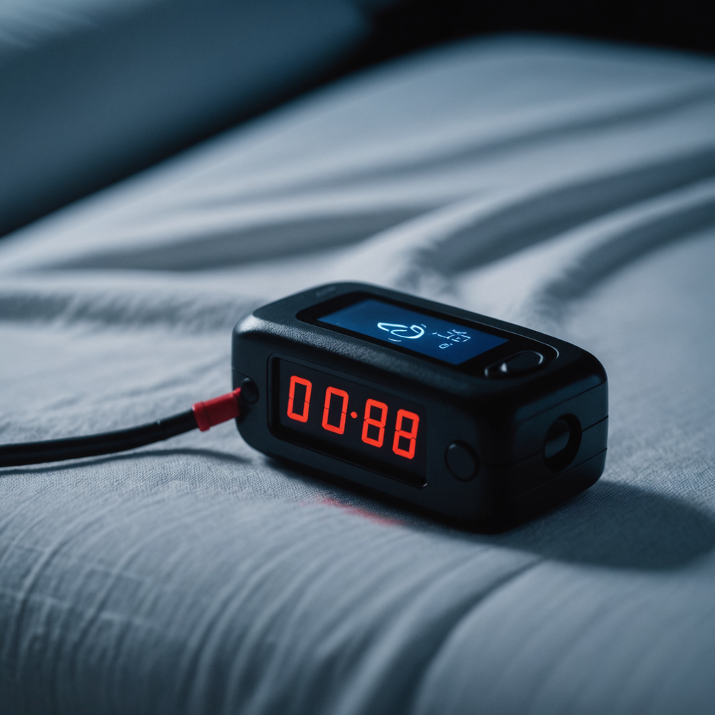 A close-up macro photograph of a sleek black ring-style pulse oximeter resting on a…